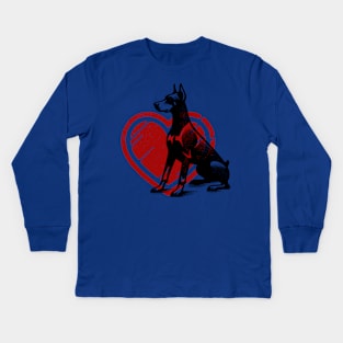 Doberman Heart Kids Long Sleeve T-Shirt